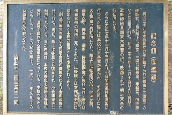 栃木高等学校記念館の説明銅板